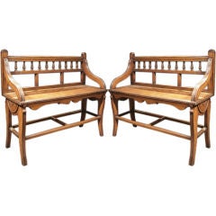Matched Pair Victorian Mahogany Benches. C19th C