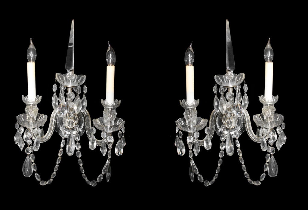 PAIR Georgian Style Crystal Wall Sconces Circa 20th Century