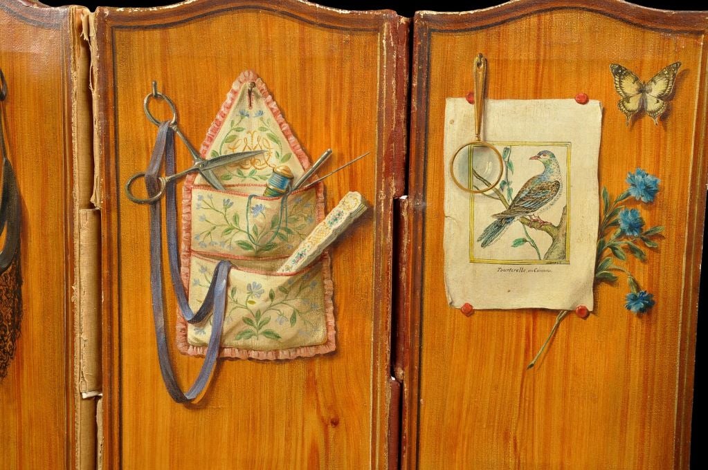 French Painted Trompe L'Oeil Screen Circa 19th Century 1