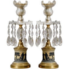 PAIR George III Style Crystal and Jasperware Candlesticks