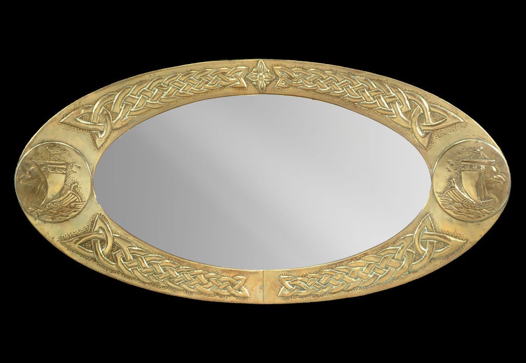 Arts and Crafts Hammered Brass Mirror, Late 19th Century