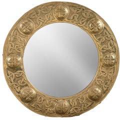 Antique Arts and Crafts Hammered Brass Wall Mirror, Circa 1880