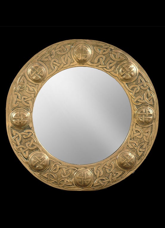 Arts and Crafts Hammered Brass Wall Mirror, Circa 1880