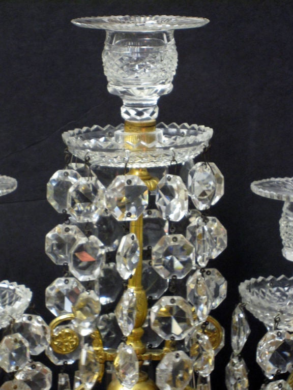 English PAIR Crystal 3 Light Table Candelabra. C 1815