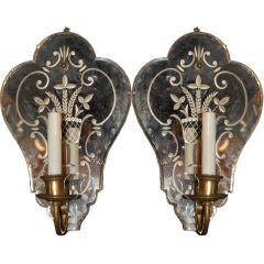 Antique Pair of Venetian Mirrored Backplate Sconces, circa 1920s