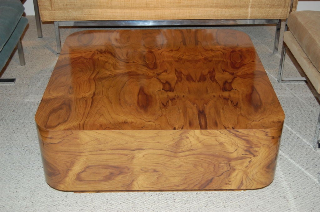 Late 20th Century Milo Baughman Burlwood Table Gorgeous Flame Pattern For Sale