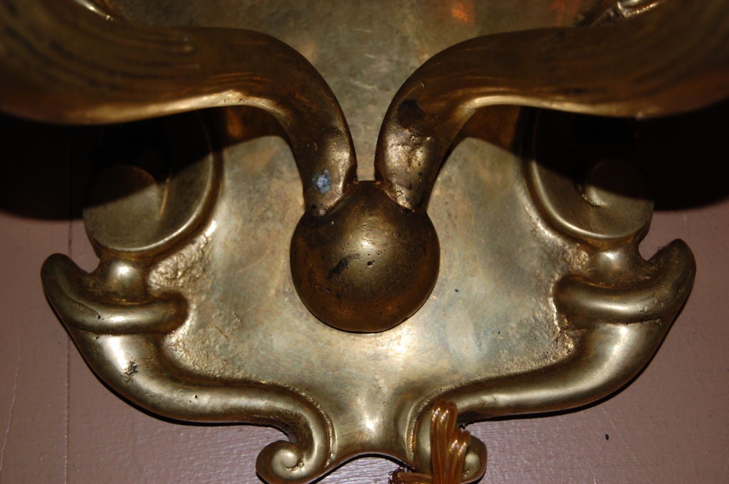 20th Century Pair of Double Light Gilt Bronze Sconces  ca 1920's For Sale