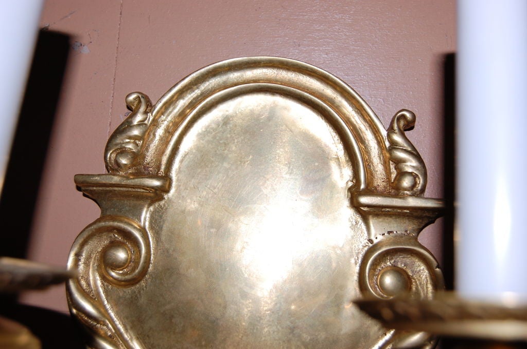 Pair of Double Light Gilt Bronze Sconces  ca 1920's For Sale 2
