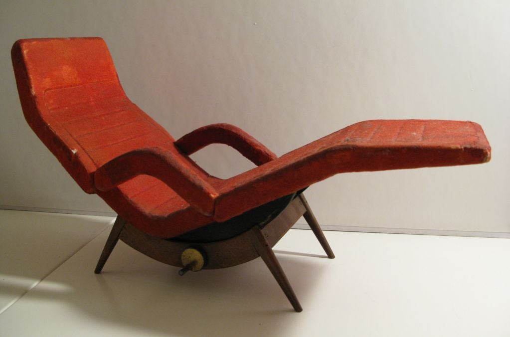 Scale model of the ergonomic 'Contoura' chaise designed by Henry Glass in 1962 for the Contour Chair Lounge Co. of St. Louis. The model features a working mechanism

for positioning the chair as well as armrests that flip up and down. Glass was a