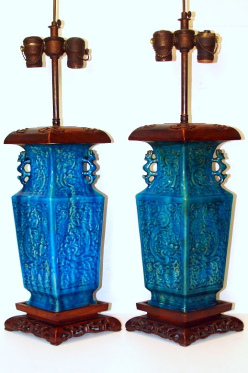Chinesische türkisfarbene Porzellanlampen (19. Jahrhundert)