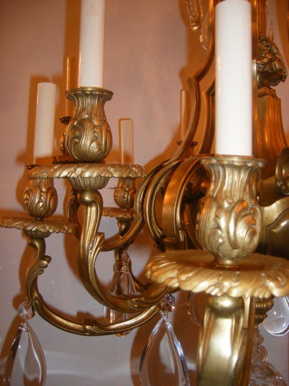 French Rock Crystal Gilt Bronze Chandelier In Excellent Condition In New York, NY