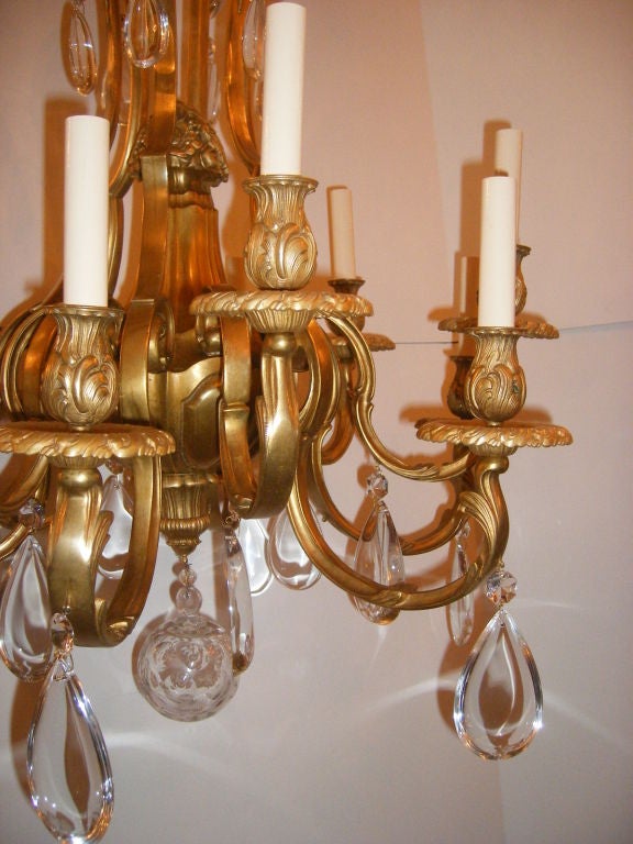 20th Century French Rock Crystal Gilt Bronze Chandelier