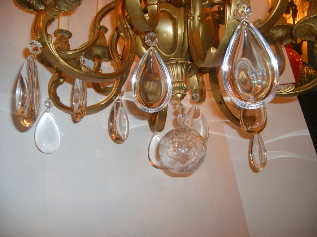 French Rock Crystal Gilt Bronze Chandelier 1