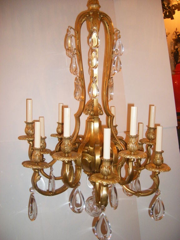 French Rock Crystal Gilt Bronze Chandelier 3