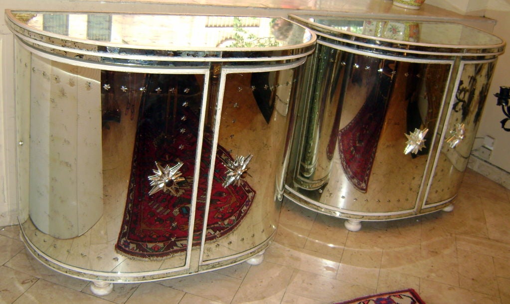 Pair of Bow Front Mirrored Cabinets