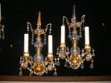 Gilt Bronze Sconces with Crystals