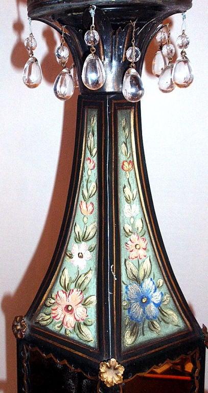 Hand-Painted Floral Painted Tole Chandelier For Sale