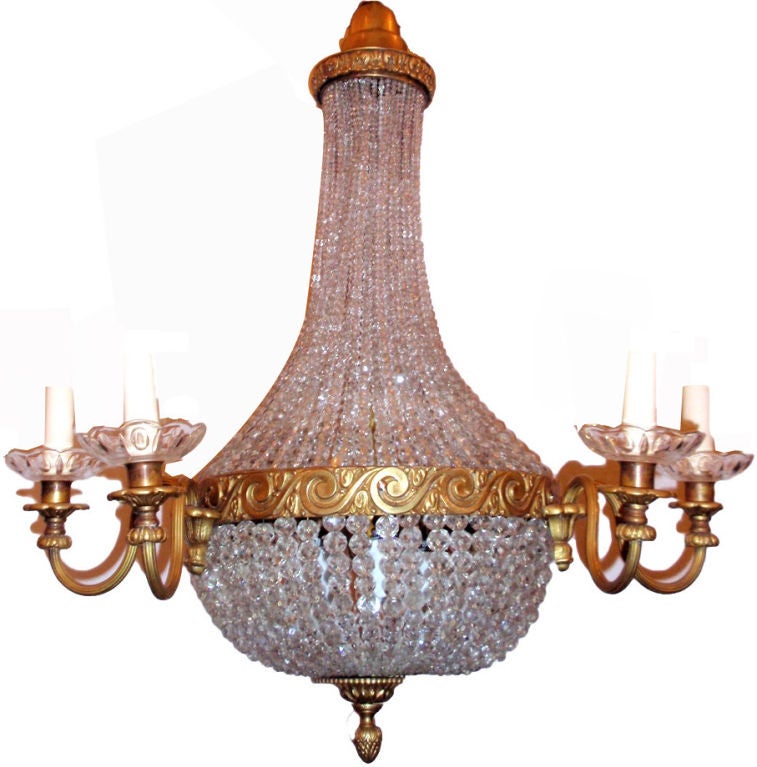 Crystal Beaded Bronze Chandelier For Sale