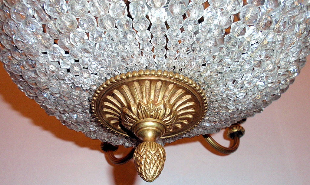 Crystal Beaded Bronze Chandelier In Excellent Condition For Sale In New York, NY