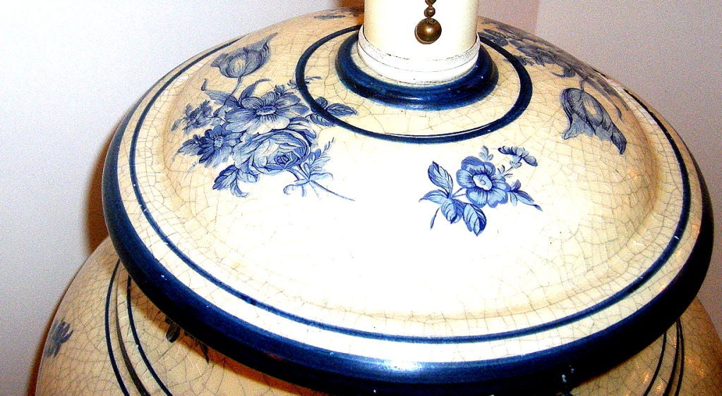 French White and Blue Porcelain Lamps For Sale