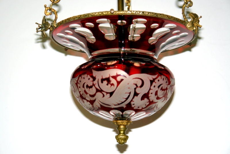 Ruby Red Cut Crystal Lantern In Good Condition In New York, NY