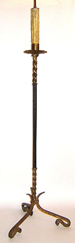 French Gilt & Leather Floor Lamp