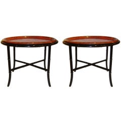 Antique Pair of Bamboo Chinoiserie Side Tables