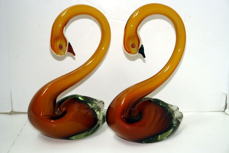 Pair of  Glass Swans