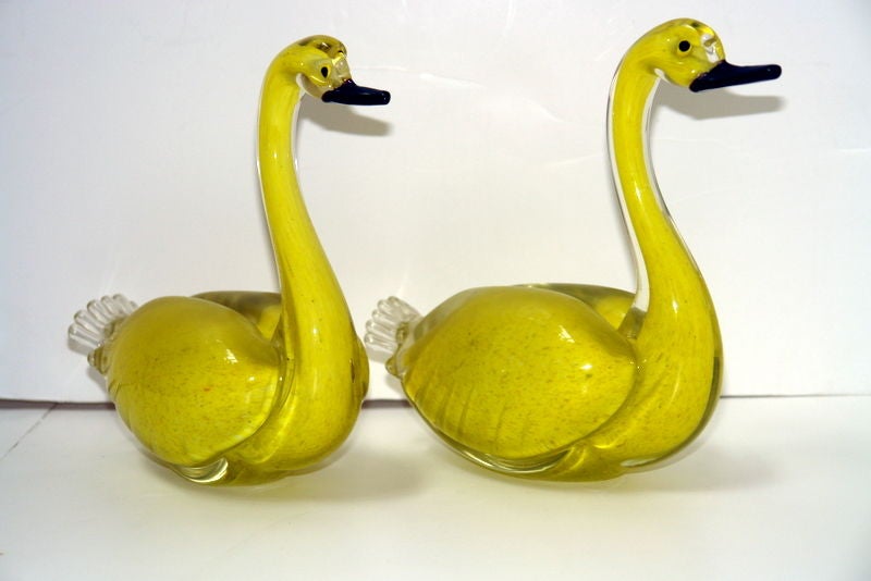 Pair of  Blown Glass Swans