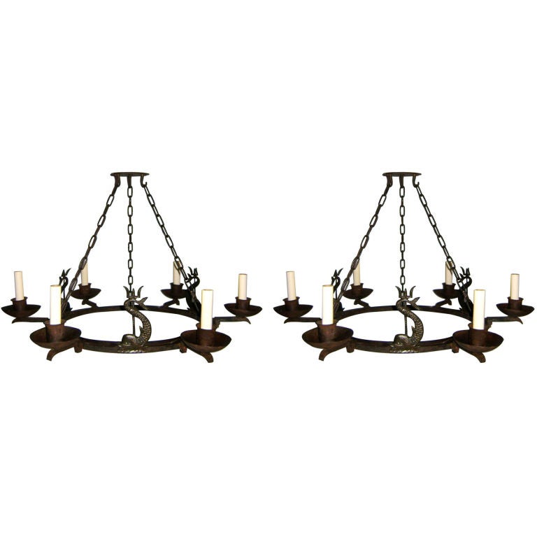 Pair of  Wrought Iron Chandeliers