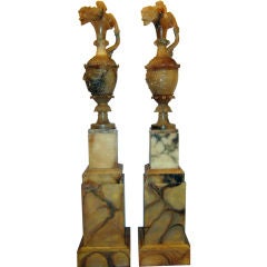 Pair of Carved Alabaster Ewers