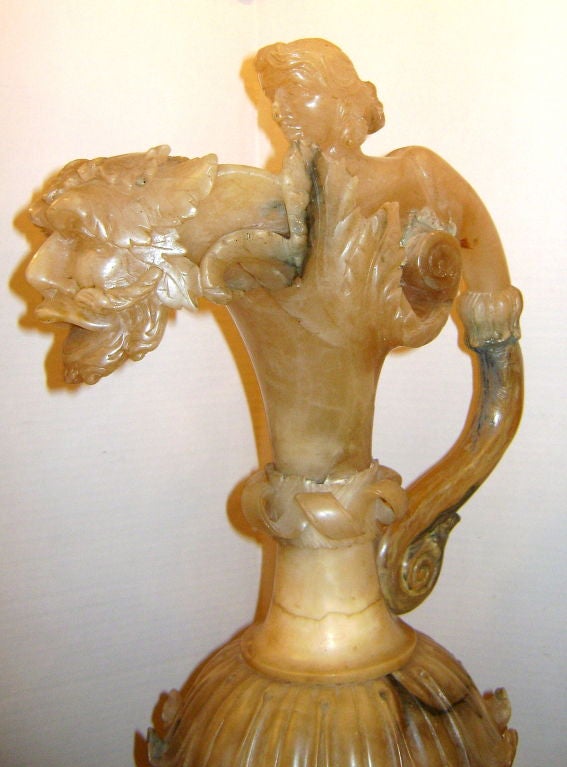 Pair of Carved Alabaster Ewers