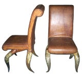 SET OF 4 LEATHER AND STEER HORN CHAIRS