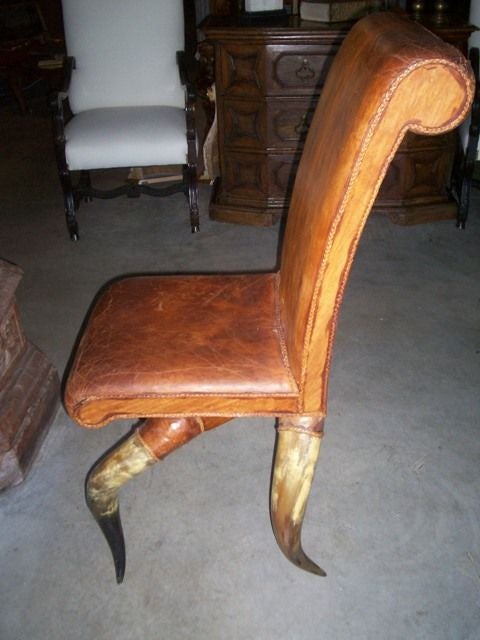SET OF 4 LEATHER AND STEER HORN CHAIRS