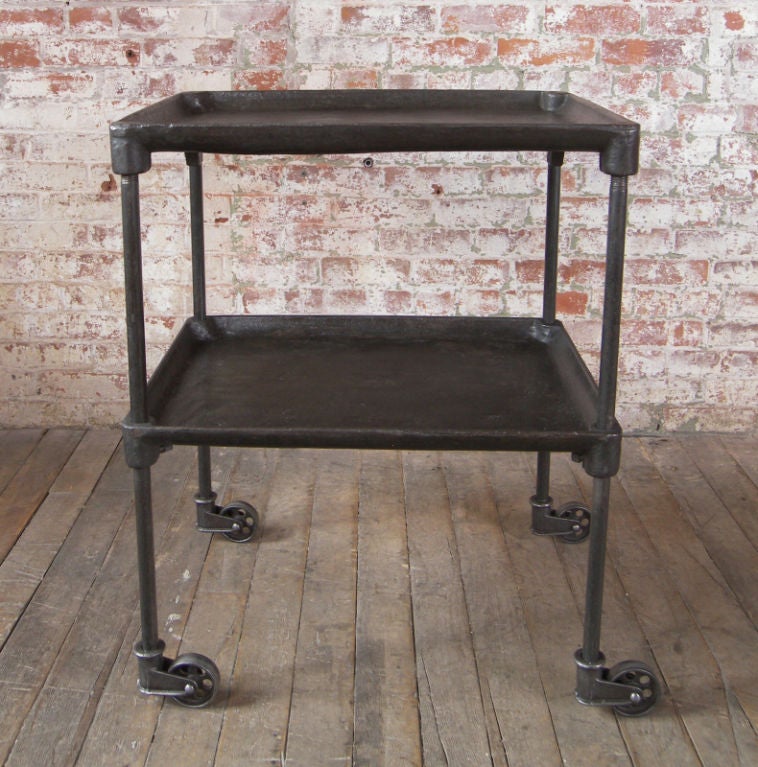 Vintage Industrial Two Tier Cast Iron Rolling Cart