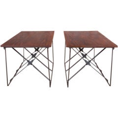 Vintage Industrial X-Base Wood and Metal Mid-Century Modern End Tables 1
