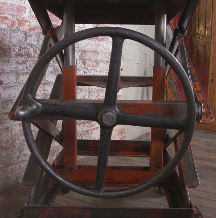 Vintage Industrial Adjustable Steel Scissor Lift Cart / Table 3