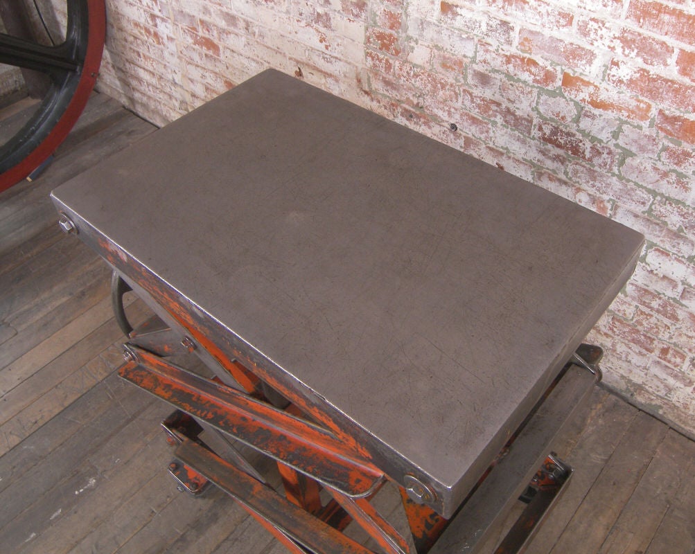 Vintage Industrial Adjustable Steel Scissor Lift Cart / Table 4