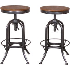 Vintage Pair of Wood & Metal Adjustable Toledo Stools