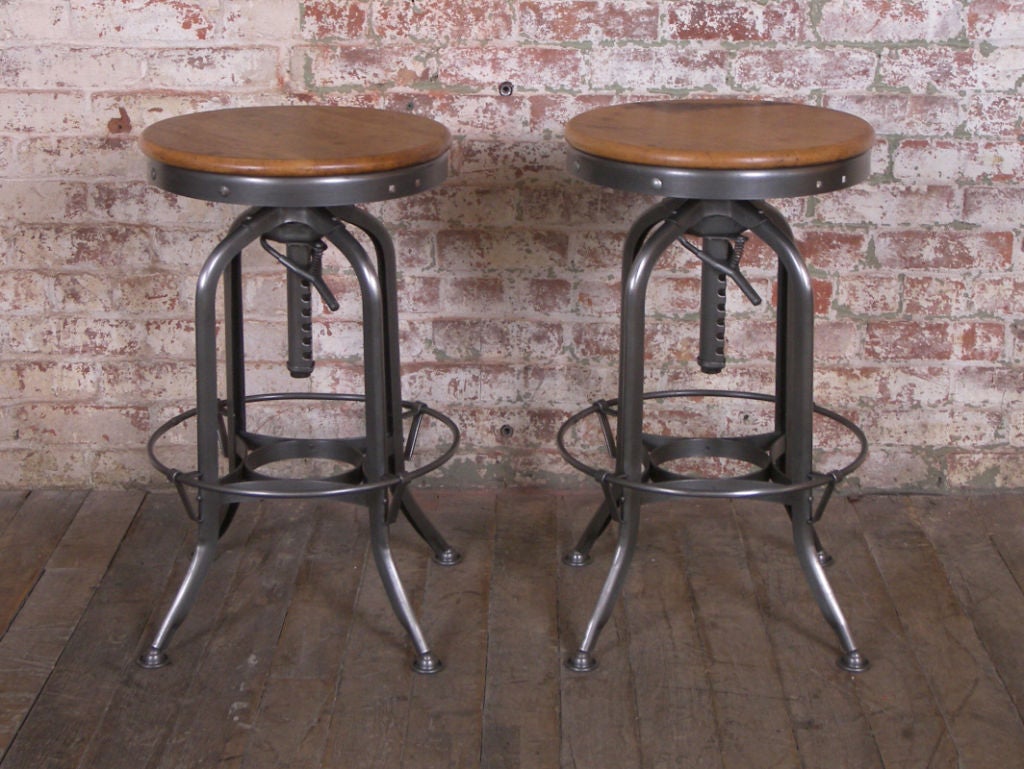 Pair of Wood & Metal Adjustable Toledo Stools
