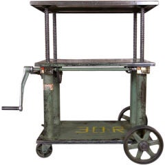 Vintage Industrial Adjustable Metal Lift Cart / Table