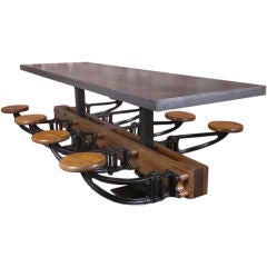 Vintage Industrial Cast Iron 
Wood School Table w/ Metal Top