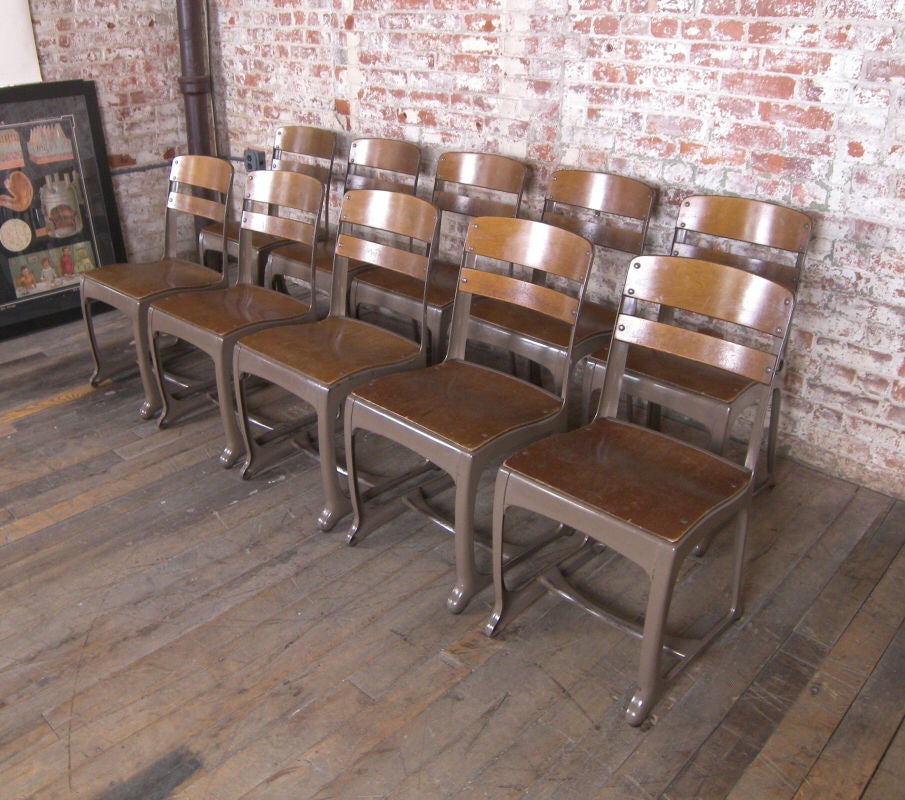 Set of 10 Vintage Bent Plywood & Metal Chairs