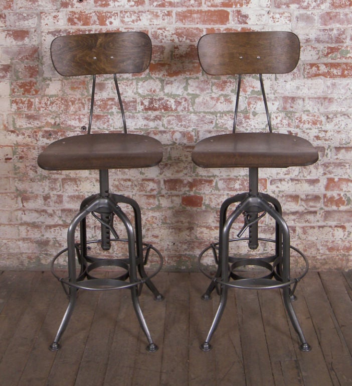 Vintage Industrial Wood & Metal Adjustable Toledo Stool 1