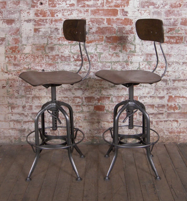 Vintage Industrial Wood & Metal Adjustable Toledo Stool 2