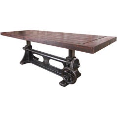 Vintage Industrial Adjustable Wood & Cast Iron Table