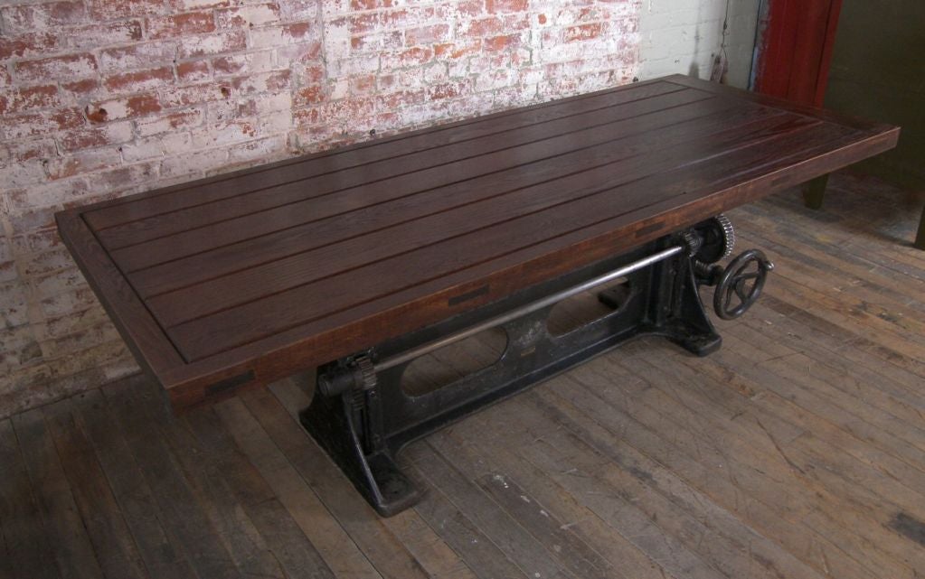 Vintage Industrial Adjustable Wood & Cast Iron Table 2