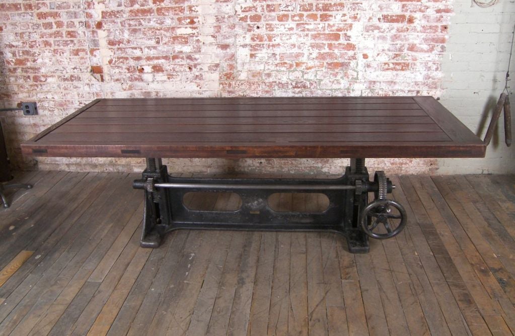 Vintage Industrial Adjustable Wood & Cast Iron Table 3