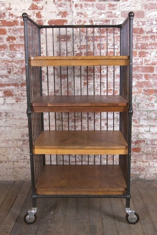 Vintage Industrial Wood & Metal Bindery Rolling Cart
