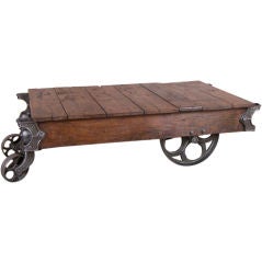 Vintage Industrial Wood & Cast Iron Nutting Cart / Coffee Table